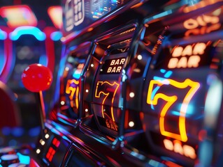 A 3D render of a player hitting a big win on a slot machine