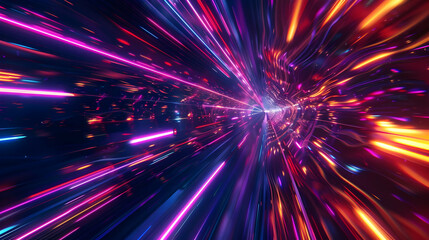 Fototapeta premium hyperspace warp speed with vibrant neon streaks and dynamic motion