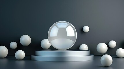 Pearls on the podium, monochromatic background, product advertising banner, minimalism