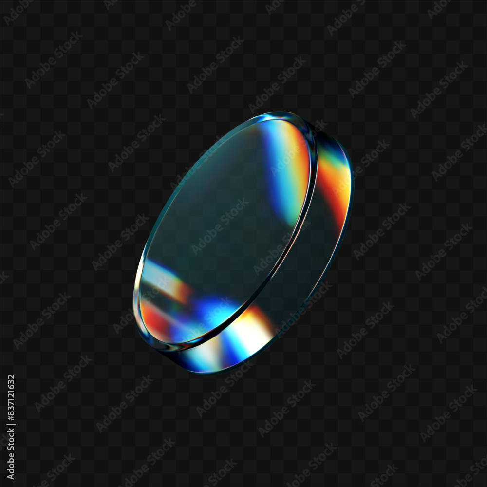 Canvas Prints 3d crystal glass disk with refraction and holographic effect isolated on dark background. render tra