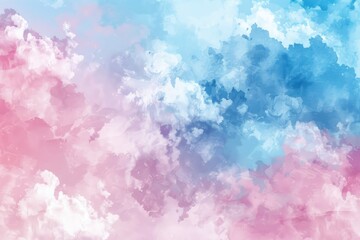 Fototapeta premium Abstract Watercolor Background with Soft Pastel Pink and Blue Colors, Sky and Clouds