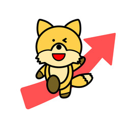 キツネと上矢印　全身　イラスト