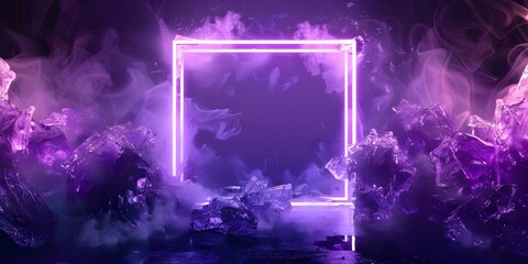 abstract ice illuminated with neon purple light square on dark. Concept Abstract Art, Neon Lighting, Ice Sculpture, Dark Backgrounds