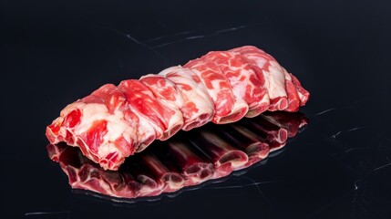 piece of juicy raw marbled meat on a mirror black background --no text, titles, --ar 16:9 --quality 0.5 --stylize 0 Job ID: a2d2491e-a133-4885-bcbb-3102a791ae96