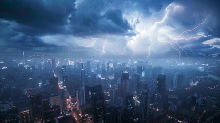 thunderstorm over the night city