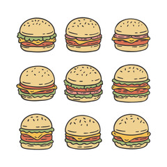 Cute Burger cartoon Doodle Style Illustration