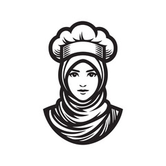 Line Art logo Muslim Female Chef with Hijab