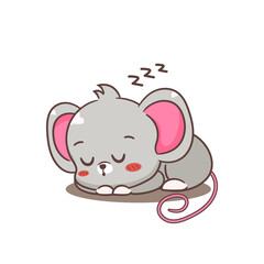 Cute mouse sleeping cartoon character. Adorable kawaii animal mascot vector illustration concept design. Isolated white background.