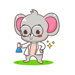 Cute mouse as a professor with glasses cartoon character. Adorable kawaii animal mascot vector illustration concept design. Isolated white background.