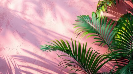 Minimal Abstract Background: Blurred Palm Leaf Shadows on Light Pink Wall for Spring and Summer Product Presentation