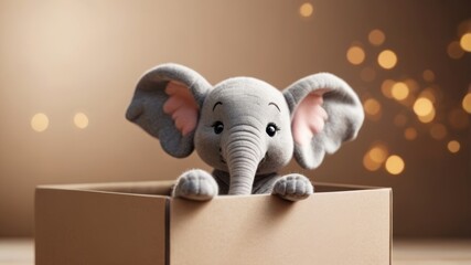 a cute cartoon elephant peeks out from the adoption box.