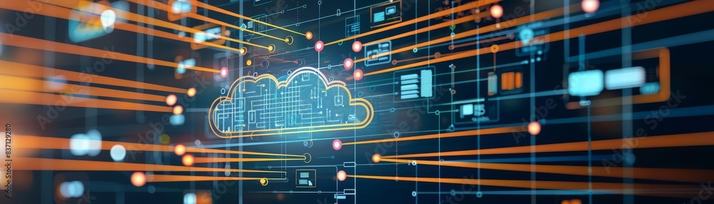 Poster futuristic digital concept of cloud computing and data storage with abstract technology background a