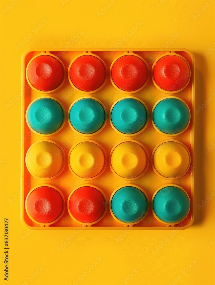 Aufkleber a yellow and green board with a bunch of small round objects on it. the objects are in different col