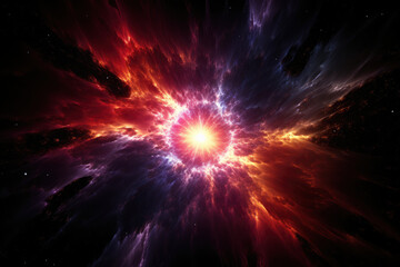 Explosion in space with glowing fire ball planet