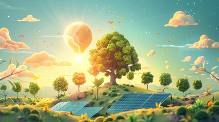 Obraz premium Nature conservation, clean energy, energy saving innovations infographic concept.