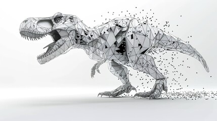 Abstract Huge Roaring Tyrannosaurus Rex Isolated in White
