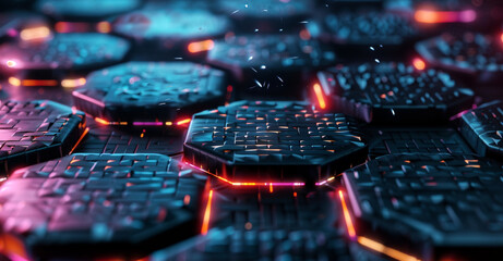 A close up of a black and orange grid of squares