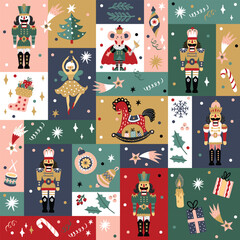 Cute Christmas vector seamless Nutcracker pattern.  Seamless pattern can be used for wallpaper, pattern fills, web page background, surface textures.