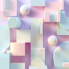 Fototapeta premium Abstract geometric shapes in pastel colors on a pink background