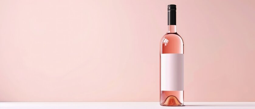 No label rose wine bottle set against a minimal background, ideal for commercial use and branding simplicity