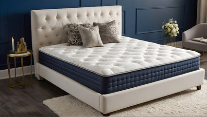 White luxury pocket sprung, spring mattress with memory foam in stylish bedroom or hotel room. Orthopedic or hypoallergenic mattress