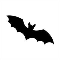 Black single bat silhouette isolated on white background. Bat icon vector illustration design.