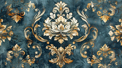 Modern geometric wallpaper with a baroque floral pattern