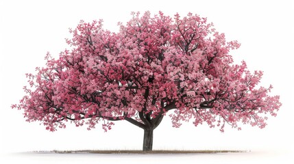 Close-up of a cherry blossom tree in full bloom, isolated on a white background