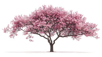 Obraz premium Close-up of a cherry blossom tree in full bloom, isolated on a white background