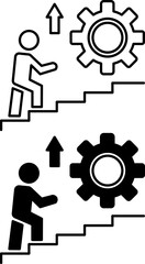 Personal Development Icons. Black and White Vector Icons. Man Walking Up the Career Ladder. Business and Lifestyle Concept