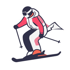 Illustration of a skier in motion, dressed in winter gear, skiing down a snowy slope, showcasing a winter sport activity.