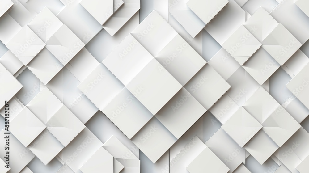 Poster a white background with many white squares. the squares are arranged in a way that creates a sense o