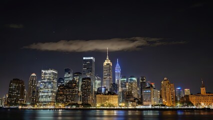 Obraz premium Aerial view of peaceful cityscape before sunrise. Smart city and abstract dot point connect with gradient line and aesthetic Intricate wave line design , big data connection technology concept .