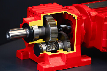 Close up of reduction gear in section.