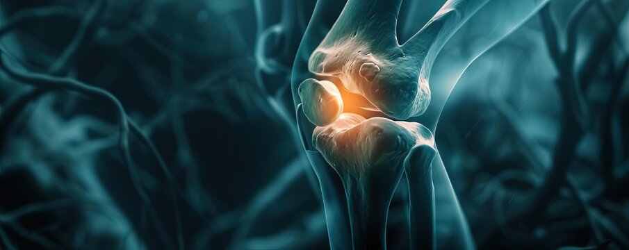 A photographic Xray view of a knee injury in 4K resolution, emphasizing the bone structure with a Fujifilm XT4 and 50mm f12 lens backlit for ultradetail