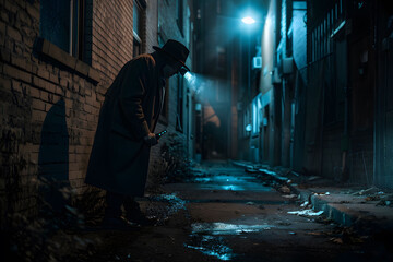 Detectives in Action with Their Tools like magnifying glass, flash light, maps.
Detectives at Work, photographing evidence at a crime scene.