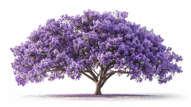 a jacaranda tree with purple flowers, isolated on a white background