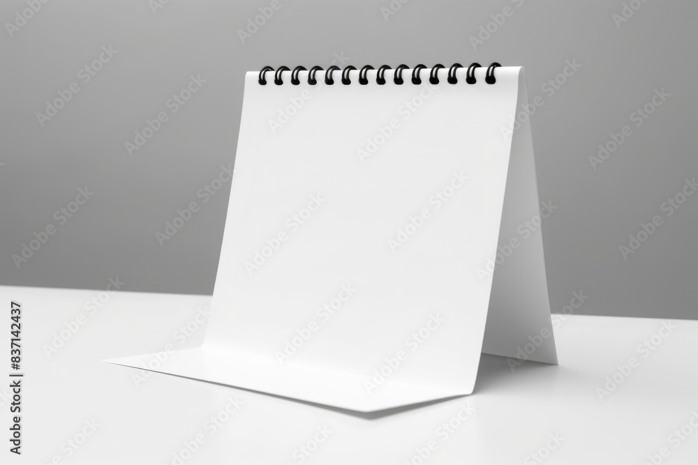 Poster a white spiral bound calendar sits on a table. the calendar is empty and has no writing on it
