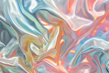 Fototapeta premium A colorful piece of fabric with a rainbow pattern. The colors are bright and vibrant, creating a sense of energy and excitement. The fabric appears to be made of a shiny, reflective material