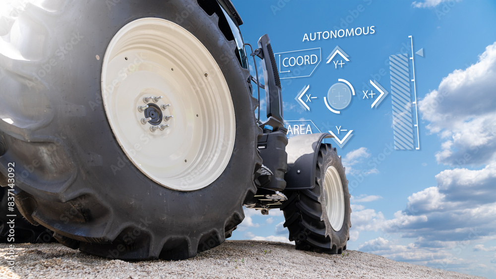 Aufkleber Autonomous tractor with artificial intelligence. Digitalization and digital transformation in agriculture 4.0. Smart farming..