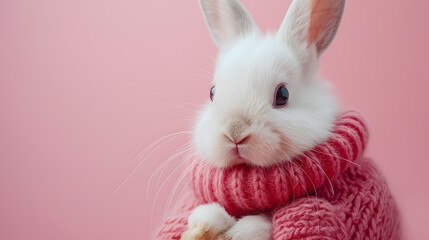 Obraz premium Enchanting White Rabbit Amidst a Dreamy Pink Blossom Field