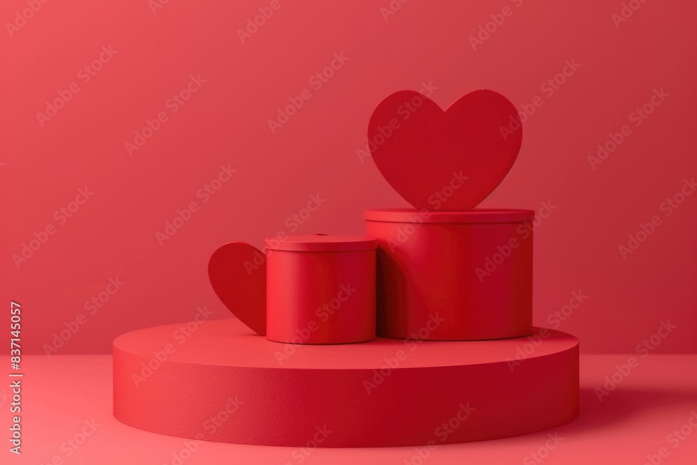 Poster A red platform with two red boxes on it and a heart on top of one of them