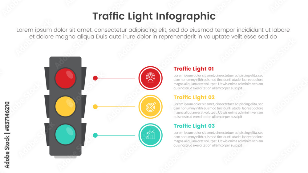 Poster traffic light infographic template banner with big circle vertical stack description with 3 point li