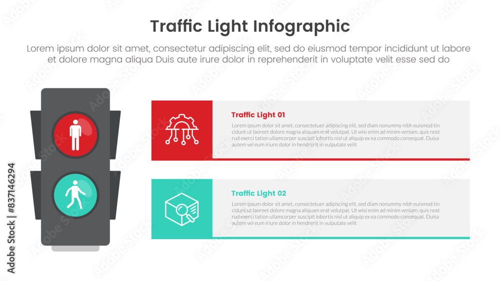 Poster traffic light infographic template banner with long rectangle box stack with 2 point list informatio