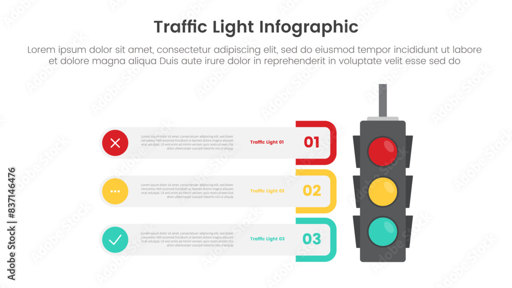 Poster traffic light infographic template banner with creative box container stack vertical data with 3 poi