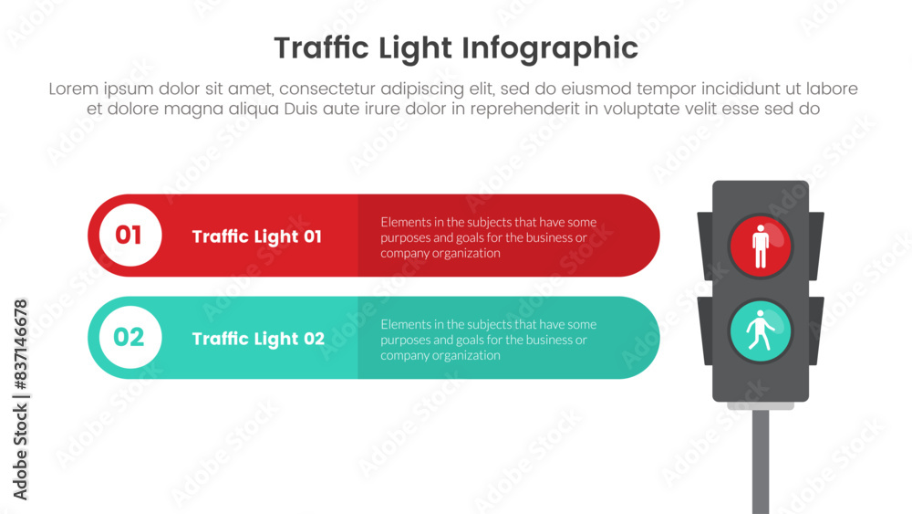 Poster traffic light infographic template banner with round rectangle box container with 2 point list infor