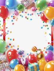 Pastel balloon arrangement with gold confetti on a white backdrop
