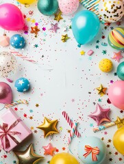 Festive frame with balloons and confetti for a joyful party