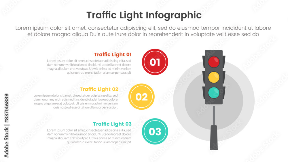 Aufkleber traffic light infographic template banner with circle base cycle circular with 3 point list informat