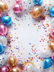 Bright balloons and confetti creating a festive atmosphere